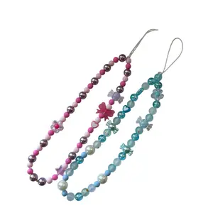 2pcs Cute Y2K Beaded Phone Charm Strap • Pastel Candy Wrist Lanyard Keychain cellphones