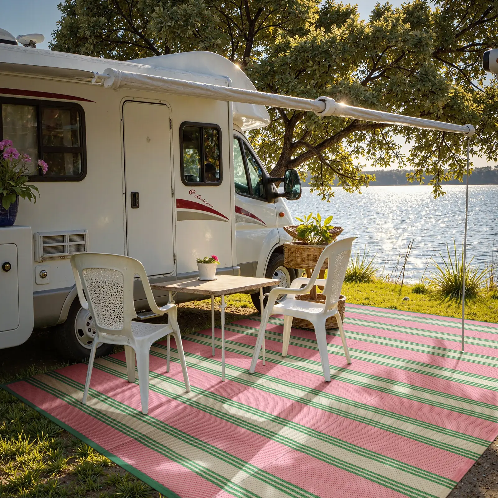 Lahome Outdoor Rug Patio Waterproof, Camping Rugs for Outside Your Rv, Pink Plastic Light Outdoor Mat for Beach Backyard Garden Under Awning