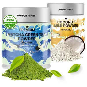 Matcha Set with Matcha Tea Powder & Coconut Milk Powder - Ceremonial Grade Matcha Powder or High Caffeine Tea for Energy, Brightness, Heart