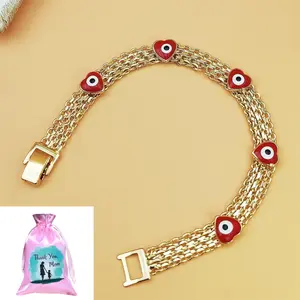 2026 Boho-Chic Evil Eye Charm Bracelet for Women Luxe Wide Golden-Tone Copper Chain with Red Bead Charms Everyday Jewelry Festival Gift Mother's Day Gift