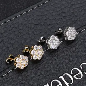 Hip hop new flower full diamond personalized earring accessory, high-end zircon men's earrings, super cool earrings