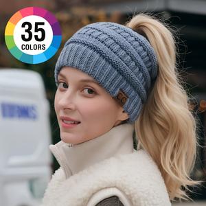 C.C Women's Ponytail Beanie – Chic & Cozy Cable Knit Hat for Winter, with Adjustable High Ponytail Opening