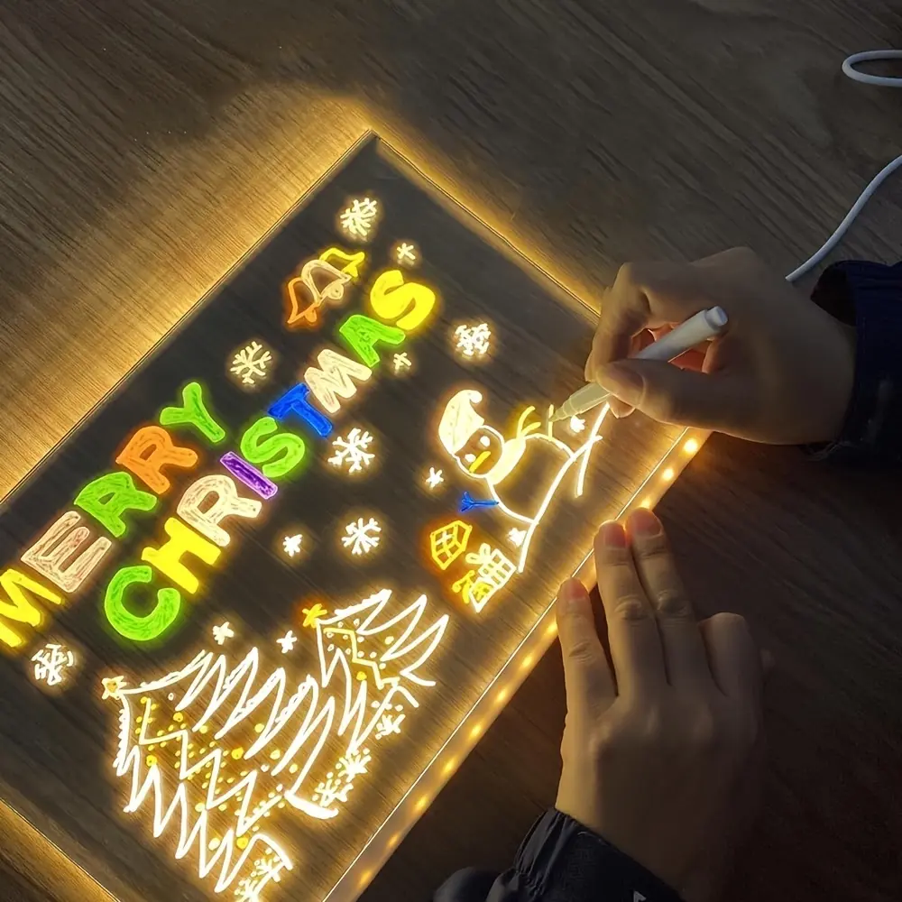 LED Light-Up Board with USB Interface, Light Up Letters, Acrylic Art Display Night Light, Erasable & Reusable DIY Fluorescent Board, Ideal Gift for Kids, Suitable for Birthday, Halloween, Christmas Decorations Neon Sign