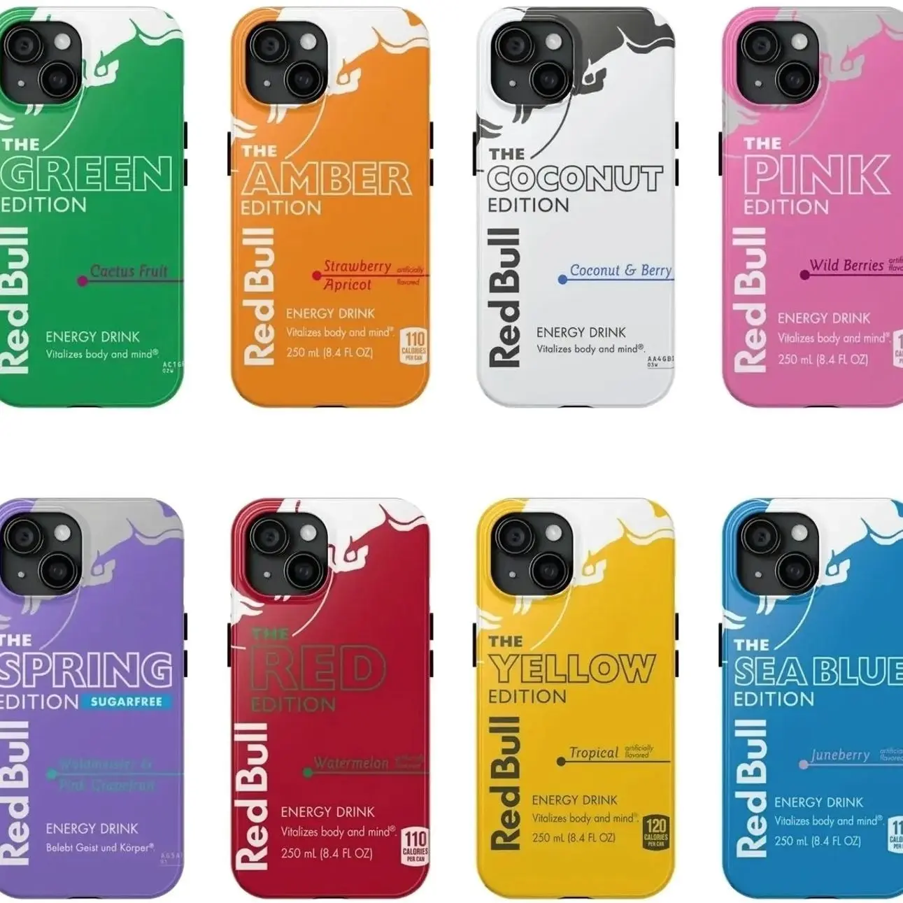 8 design Redbull Energy Drink Phone Case Protective Cover for iPhone 17, X, 11, 12, 13, 14, 15, 16 Series & Galaxy Series