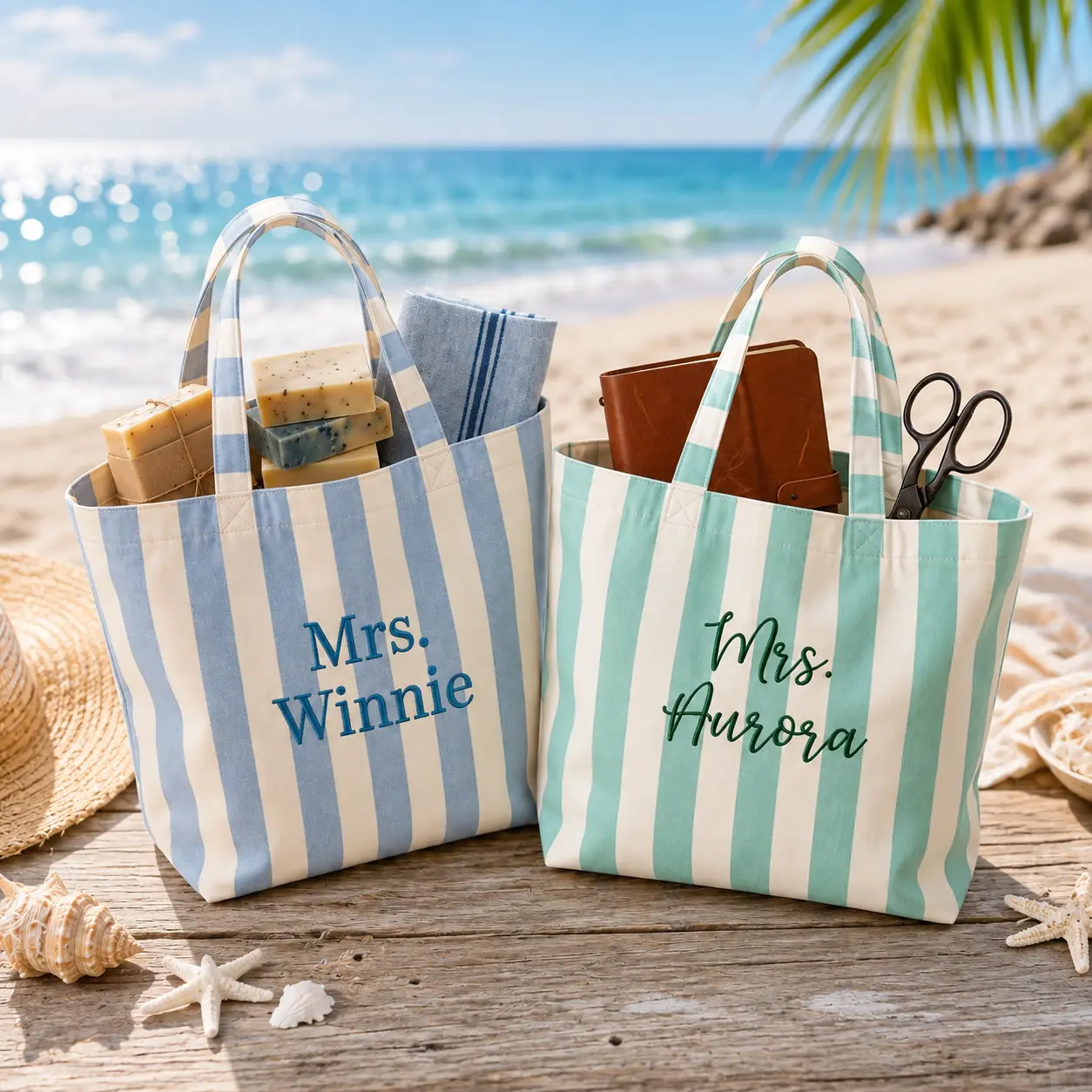 Personalized Canvas Tote Bag, Custom Embroidery Personalized Bag, Bride Gift, Bridal Shower Gift for Bride To Be, Striped Bridal Handbag
