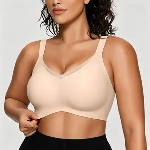 Women's Jelly Bra Full Coverage Push Up Plus Size Bra with V Neck Lace  Comfortable Wireless T-Shirt  Everyday Bras  Washable U-back & Crisscross Back Semi-fixed Pads #TikTokShopDealsforYouDays