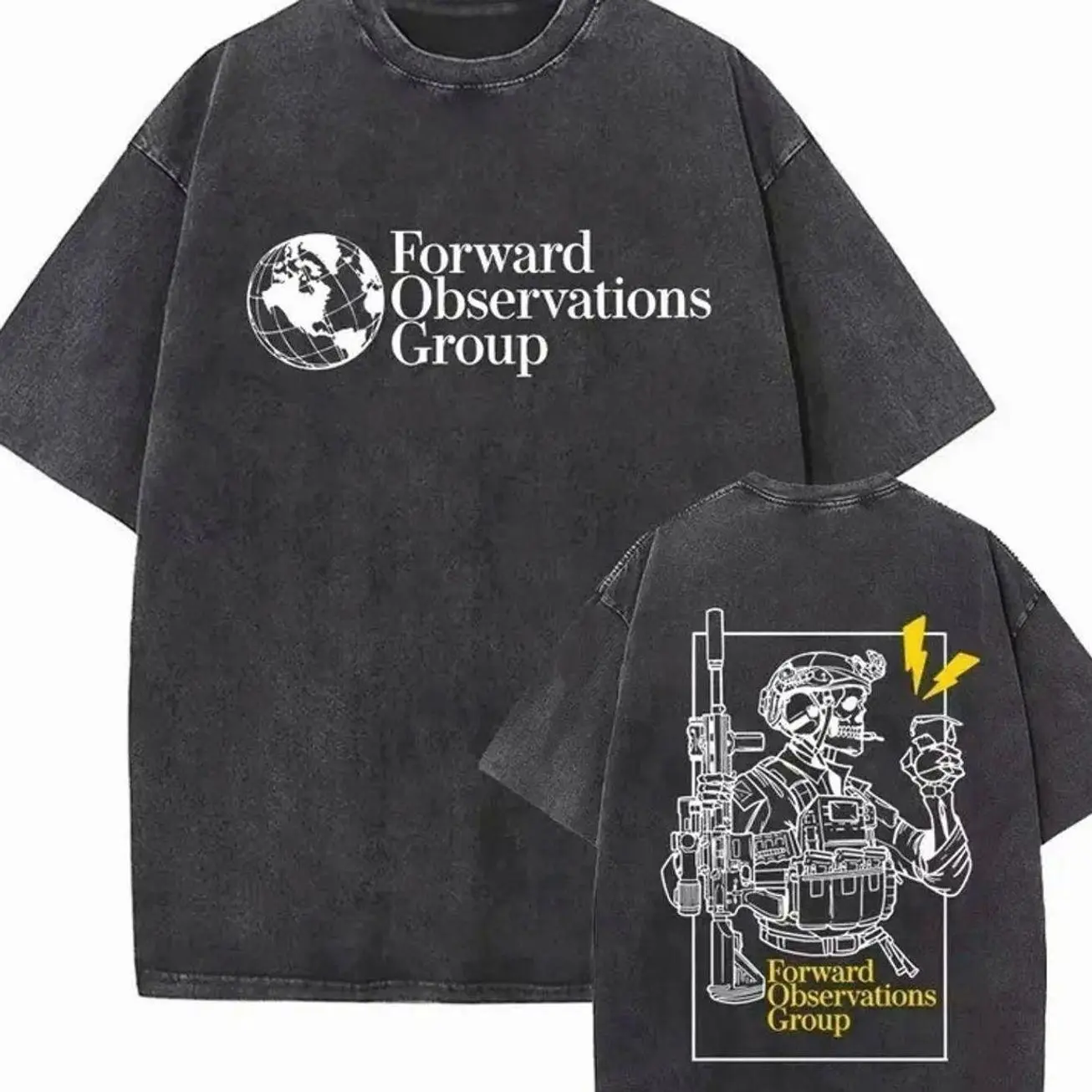 Forward Observations Group Vintage Washed T-shirt Skeleton Graphic T Shirts Men Women Fashion Oversized T-shirts Male Streetwear QKT L52 9IC