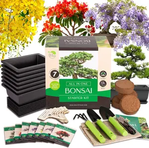RealPetaled Bonsai Tree Starter Kit: Complete Plant Growing Set with 7 Bonsai Seeds, Tools, Soil, Pots and Trays - DIY Garden Kit