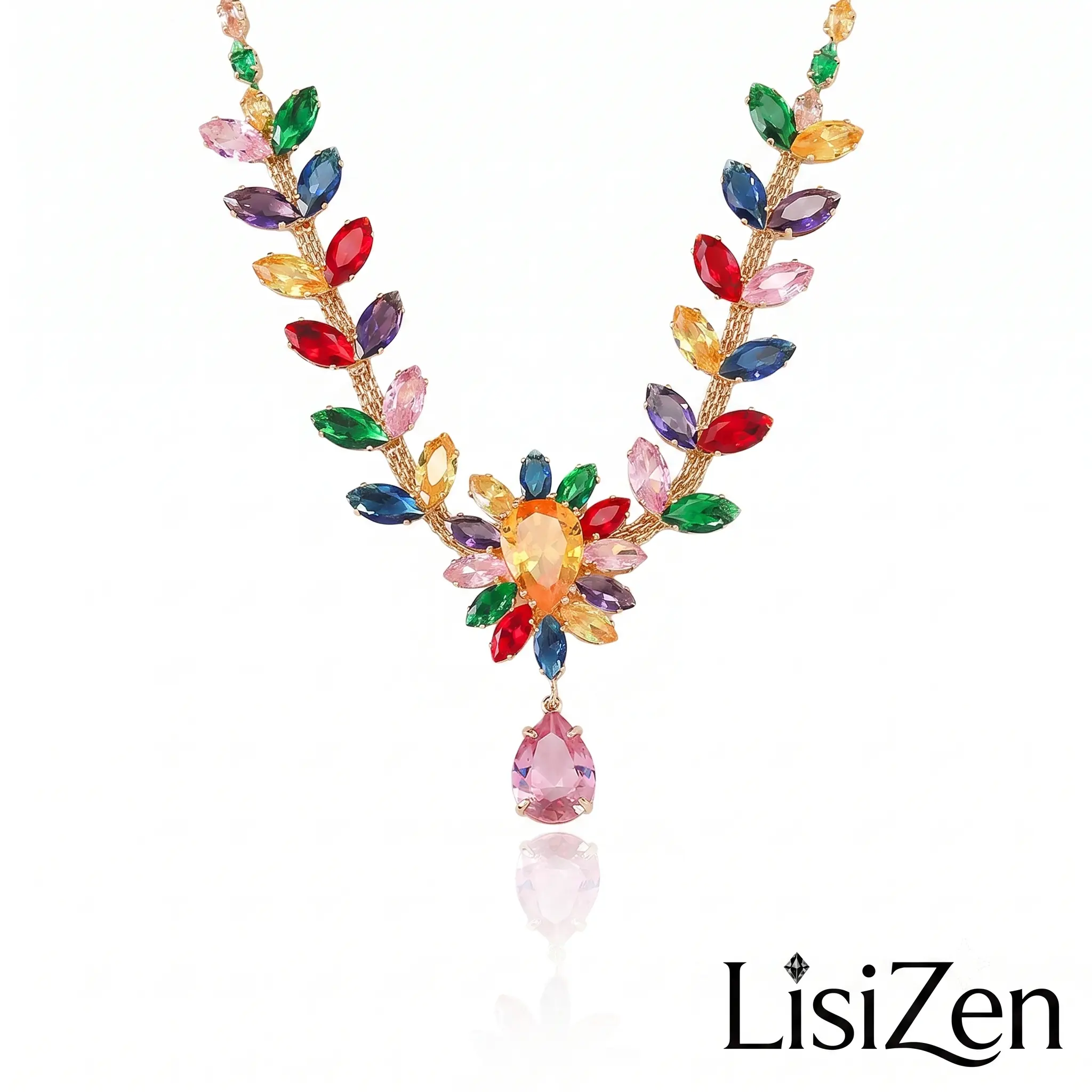 Gold-Plated Jewelry Set for Women, Elegant Multicolor Tulip Necklace with Sparkling Zircon Pendant and Tassel Earrings, Fashion-Forward Gift, Choking Hazard Small Parts, Elegant Fashion Accessory, Female, Tulip Pendant, Versatile Gift, Set Includes, Speci