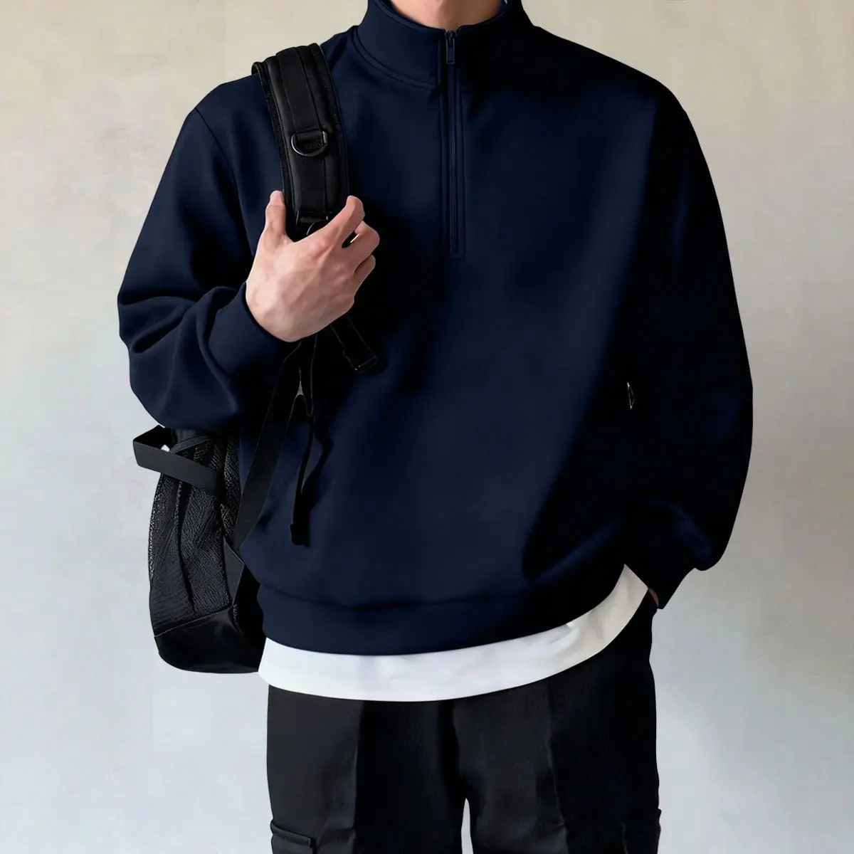 Teen Boys Half Zip Stand Collar Sweatshirt, Loose Oversized Long Sleeve Pullover With Side Pockets Casual Streetwear Top For Back To School Daily Wear