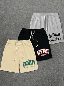Men's City Pride Varsity Shorts - Brooklyn/New York/Los Angeles Print Cotton Blend Casual Shorts, Drawstring Waist Loose Fit, Breathable Summer Streetwear for Travel & Beach Days