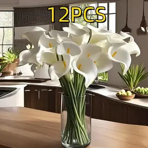 12 Piece Faux Calla Lily Set, PU Feel Artificial Flowers for Wedding, Home and Office Decor, Perfect for Mother's Day and Spring Arrangements