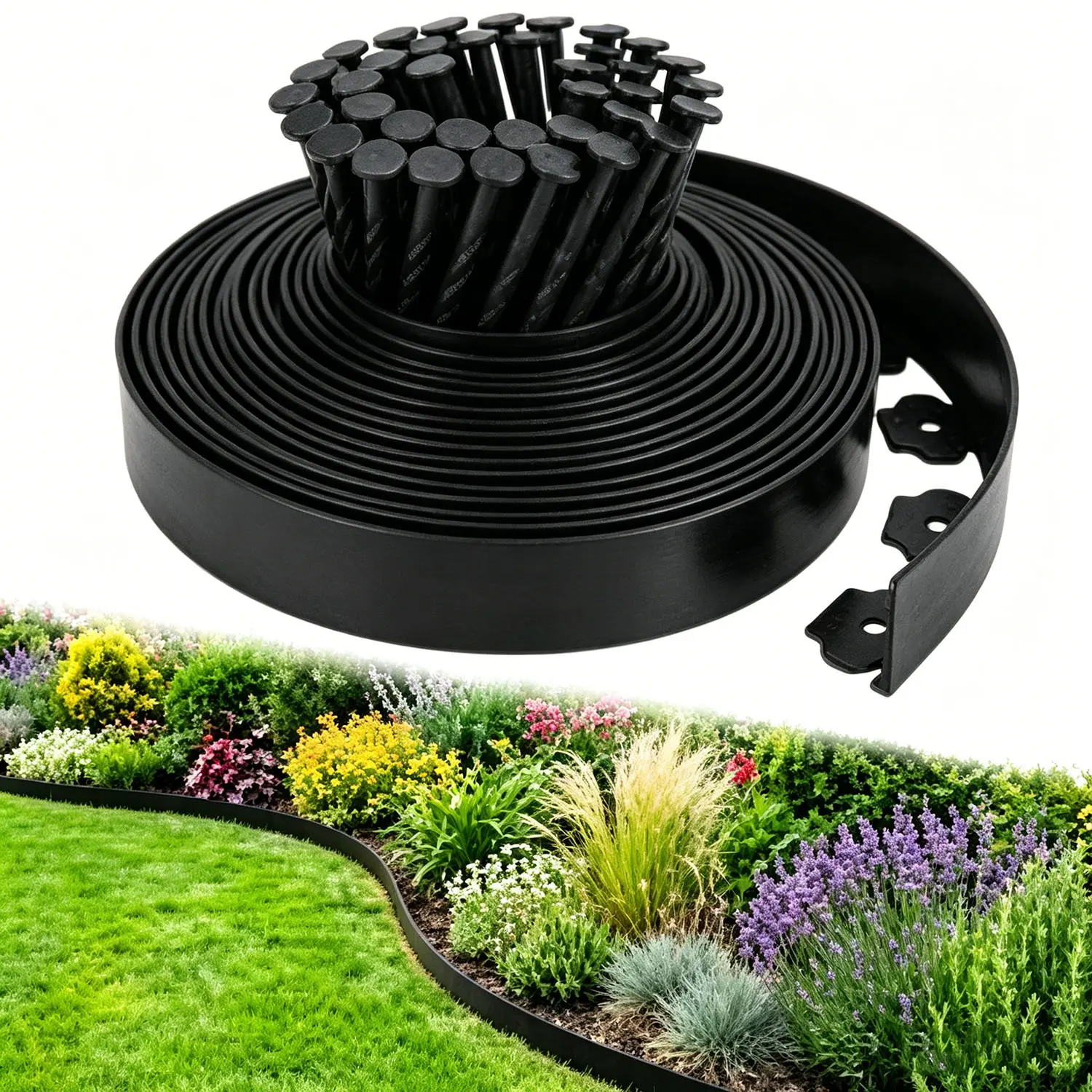 40ft 2in Tall Plastic Landscape Edging Garden Edging Border Landscape Edging Kit with 30 Spikes Flexible Tool-Free Lawn Border for Yard, Flower Bed & Landscaping
