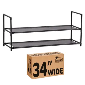 2 Tier Shoe Organizer, Sturdy Long Shoe Rack for Closet, Bedroom, Entryway, Garage, Non Woven Fabric Shelf, Black, Holds Up to 10 Pairs
