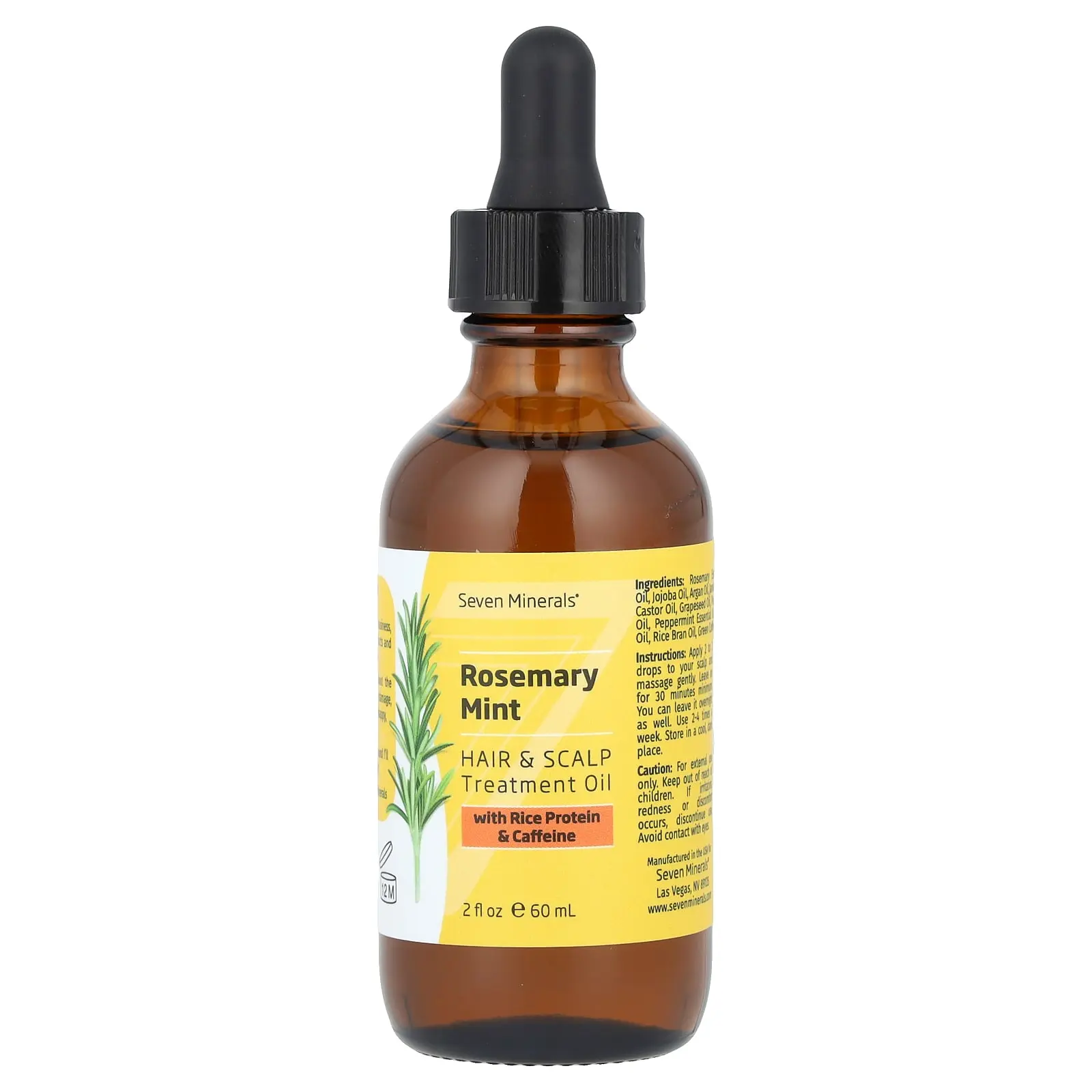 Seven Minerals Rosemary Mint, Hair & Scalp Treatment Oil, With Rice Protein & Caffeine, 2 fl oz (60 ml)