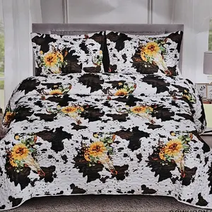 Bull cattle Cowprint Bedspread 3pcs Set Sunflower Bohemia  KING  oversized