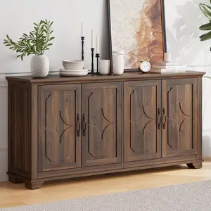 【SPRING GLOW UP】ONBRILL 63 Inch Buffet Cabinet with Storage, Large Sideboard Cabinet with 4 Carved Doors, Modern Credenza Storage Cabinets w/Adjustable Shelves for Kitchen, Living Room