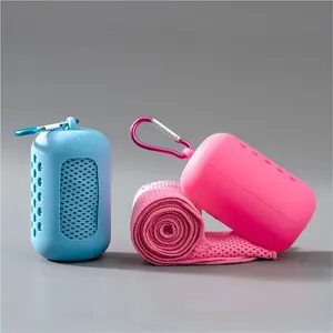 Portable Cooling Towel with Silicone Case, Instant Cool Microfiber Towel with Carabiner for Gym Yoga Hiking Travel
