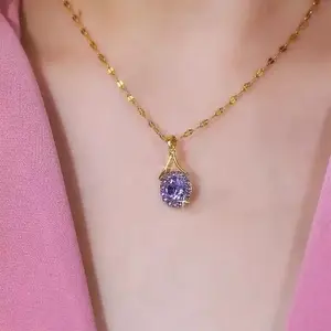 LisiZen Luxury Purple Zircon Necklace, Chic Minimalist Statement Jewelry, Elegant Collarbone Chain Trend Accessory for Women DZXL3149 Zirconia Cross Pendant