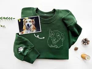Custom Pet Embroidered Sweatshirt, Personalized Dog Photo, Cat Embroidered Hoodie, Gift for Pet Lovers, Dog Mom Gift, Custom Pet Portrait
