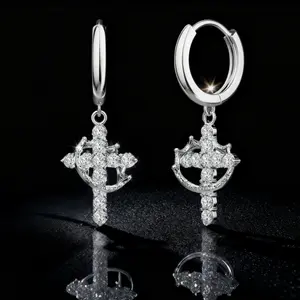 Colorful Crown Cross Earrings For Women Dainty CZ Cross Pendant Earrings Hypoallergenic Non Tarnish Earrings Trendy Jewelry Christian Gift For Girls For Outdoorfun dealsforyoudays Earcuff For Blackfriday Christmas