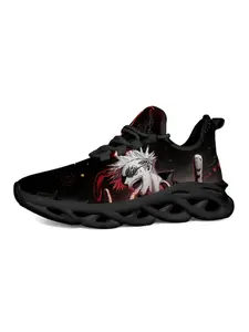 Neutral Anime Style Casual Sneakers, Dark Anime Theme Breathable Thick Sole Dad Shoes, Men's Trendy Cool Design, All Seasons Wear