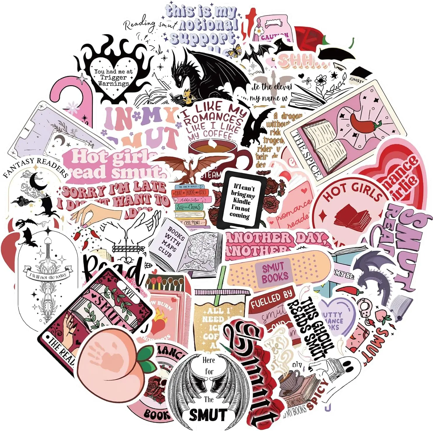50 PCS Cute Waterproof Vinyl Stickers - Smut Romance Themed Decorative Stickers for Kindle, iPad, Laptop, Ebook Readers, Water Bottle (for Girls), Sticker