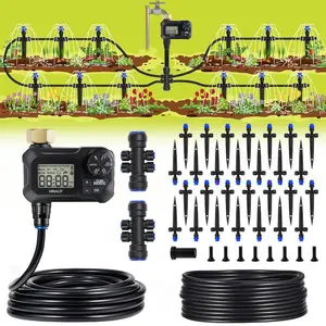 Automatic Drip Irrigation Kits with Water Timer, Quick Connector Garden Watering System, Easy Programmable Hose Timer for Outdoors, Expandable Garden Hose