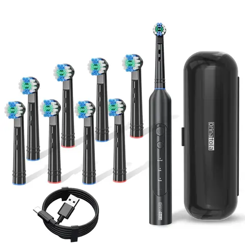 Electric Toothbrush with 8-Count Brush Heads, USB Rechargeable Waterproof Rotating Toothbrush with 3 Cleaning Modes, Cordless Oral Care Product for Adults, Rechargeable Toothbrushes for Adults