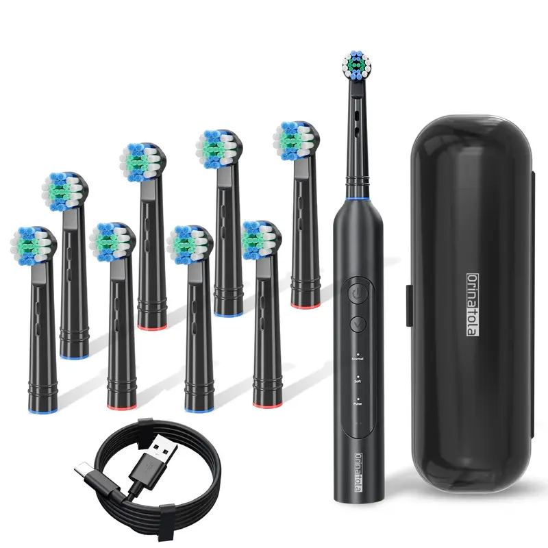 Electric Toothbrush with 8-Count Brush Heads, USB Rechargeable Waterproof Rotating Toothbrush with 3 Cleaning Modes, Cordless Oral Care Product for Adults, Rechargeable Toothbrushes for Adults