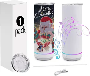 ZREGGUR 20oz Stainless Steel Insulated Beverage Tumbler - 1 Pack White Thermal Sublimation Blank with Detachable Speaker, Straw, Lid, Portable Straight Drink Flask for Valentine's, Birthday Gifts