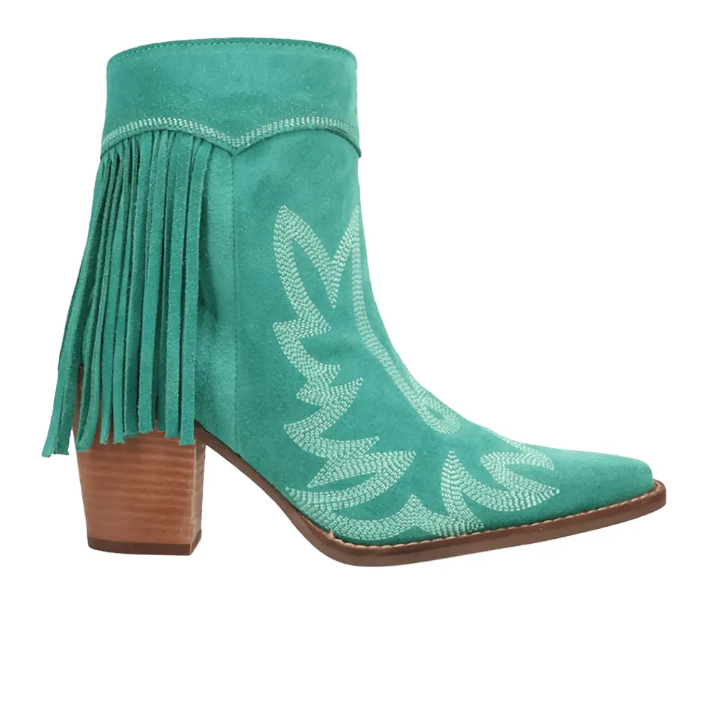 Dingo Womens Wild Sage Fringe Snip Toe Zippered  Casual Boots Ankle Mid Heel 2-3" - Green