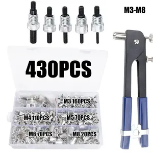 430pcs Rivet Nut Gun Core Kit M3/m4/m5/m6/m8, Repair Tool Set for Flat Head Screws & Anti-Locking Nuts, Durable Maintenance Tools