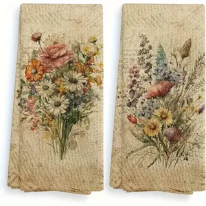 [2-Pack Soft Towels] 2-Pack Super Soft Vintage Floral & Wildflower Towels | Knit Polyester Machine Washable Solid Color Hair Drying & Kitchen Use 2pcs Soft & Absorbent 23.6x15.7 Inches Hand Towels Ideal For Holiday Decor & Everyday Use