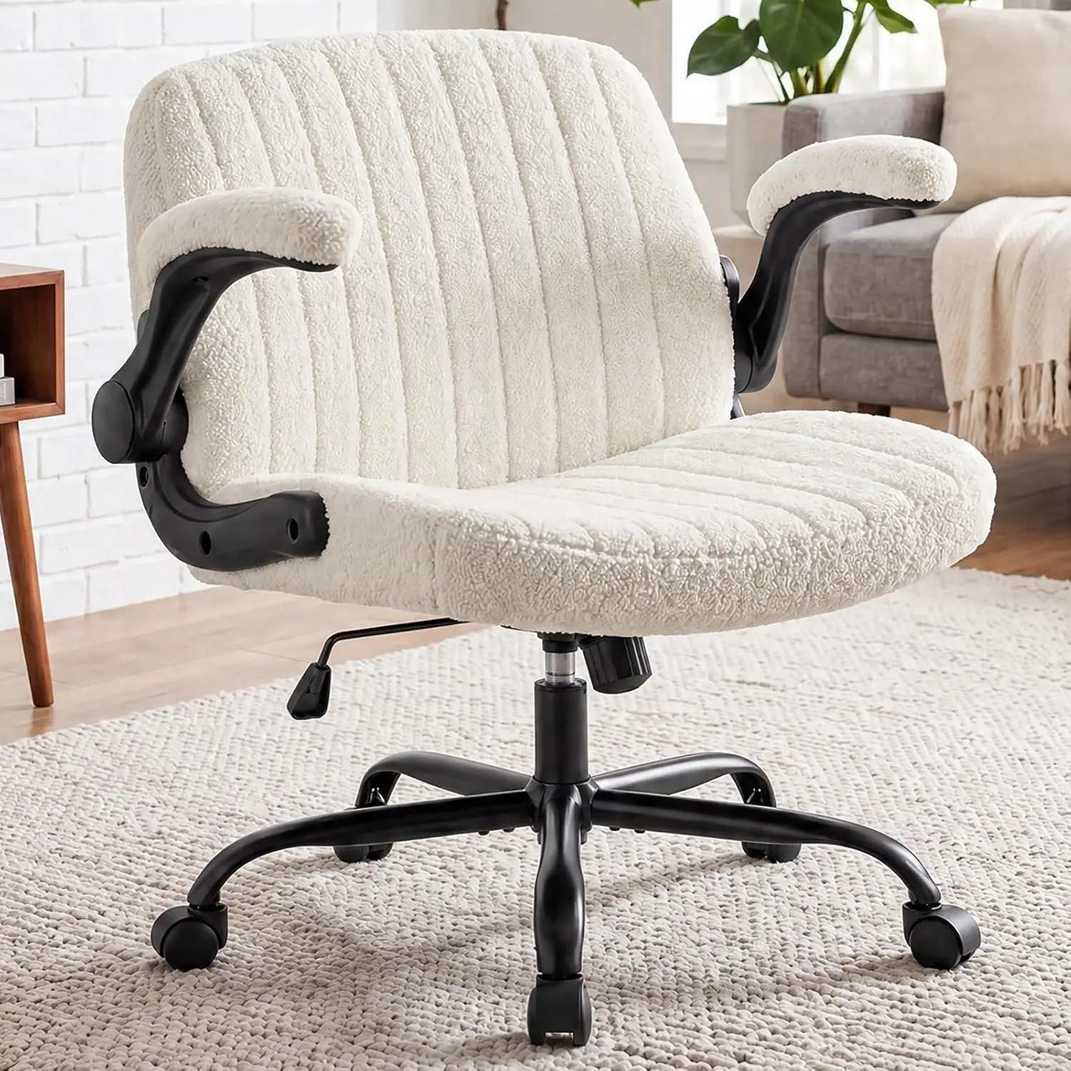 Criss Cross Chair with Adjustable Flip-Up Arms,Cross Legged Chair with Wheels,Extra Wide Office Chair,Desk Chair for Home Office,Vanity,Bedroom, Apartment