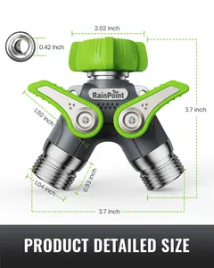 RAINPOINT Garden Hose Diverter, 2 Way Heavy Duty Hose Y Spout Diverter with Shut Off Valve, 100% Metal Body, Outdoor Faucet Diverter, High Water Pressure, 1.9“ Extra Long Metal Handle, 3/4” GHT Threads (Green)