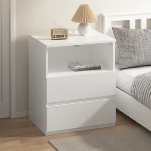 (Set of 2) Modern Accent End Tables with Fast USB-C Charging Station, 2-Drawer Sofa Side Tables, Large Storage Wood Cabinets for Living Room, Bedroom, Modern Accent Tables
