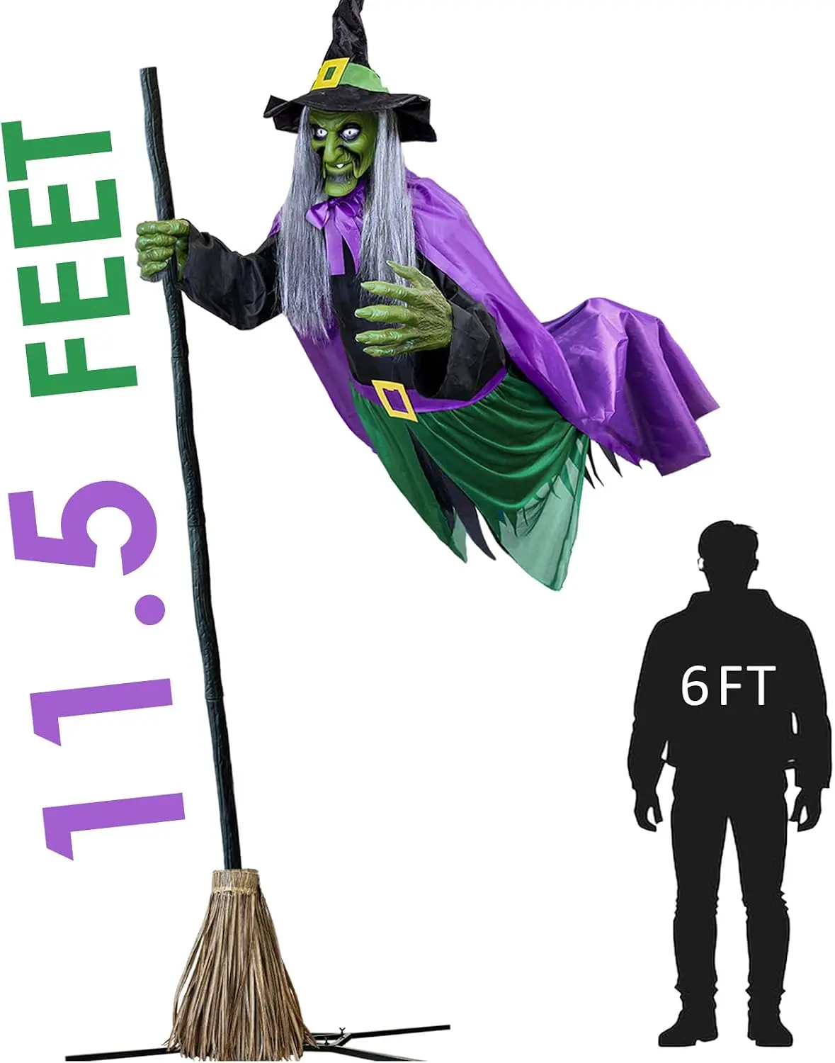 Halloween Decorations Outdoor - 11.5 Ft Animated Hovering Witch Animatronics - Sound & Touch Activated Sensor - Scary Decor Props for Home Outside Garden Yard Lawn Party Decoration