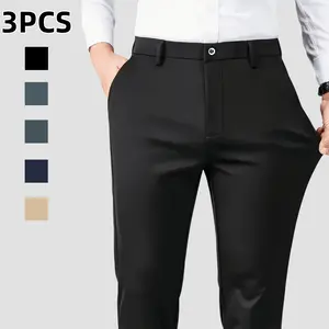 3-piece set Men's Slim Fit Stretch Chino Pants, Business Casual Golf Dress Pants, Wrinkle Resistant Breathable Soft Fabric Classic Minimalist Formal Trousers for Mens Office Wear Everyday Business Style