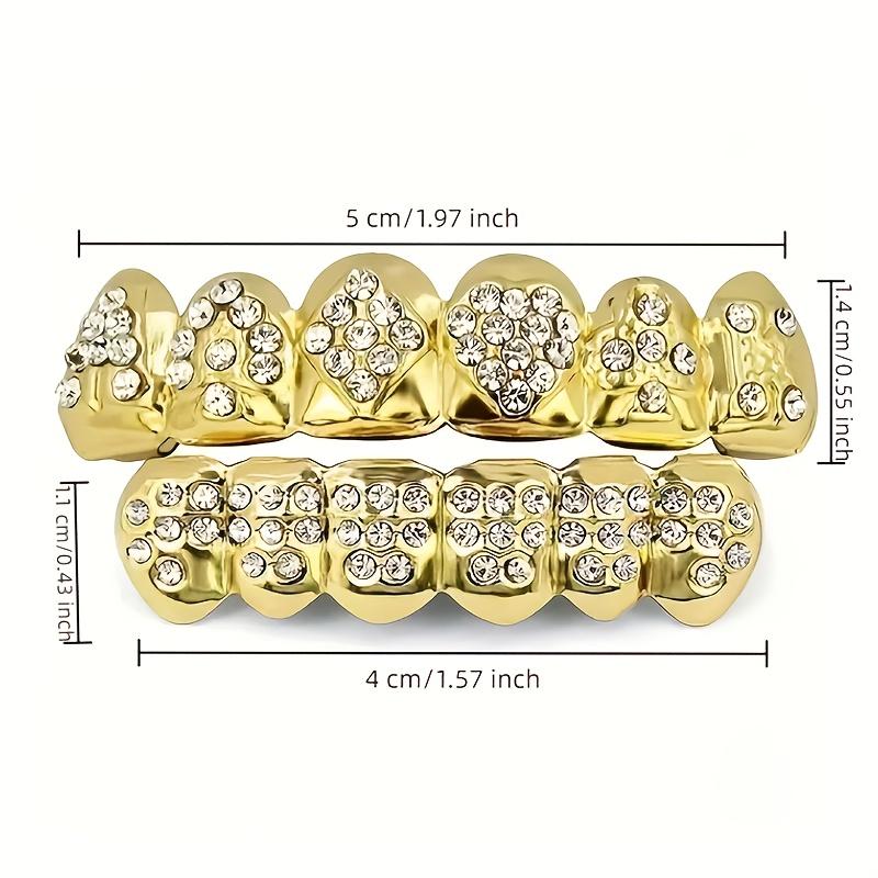 2Pcs Poker Teeth Grillz with Sparkling Cubic Zirconia Stones - Hip Hop Rapper Costume Cosmetic Jewelry, Perfect for Halloween, Parties & Gifts, Copper Material, No Power Needed, Halloween Accessory | Gothic Style Grillz | Copper Base Jewelry