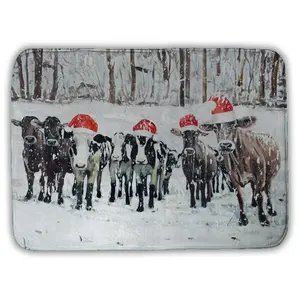 Begin Home Decor 5930-1724-HO24 17 x 24 in. Curious Christmas Cows Bath Mat - White Animals Home Decor