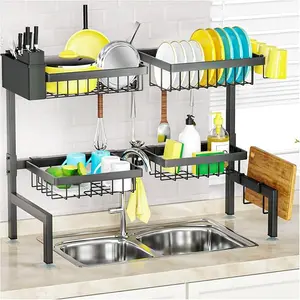 4 Baskets 2-Tier Over The Sink Dish Drying Rack, 26.57"-35", Large Sink Rack for Kitchen, Extensible and Adjustable, Saving Kitchen Space