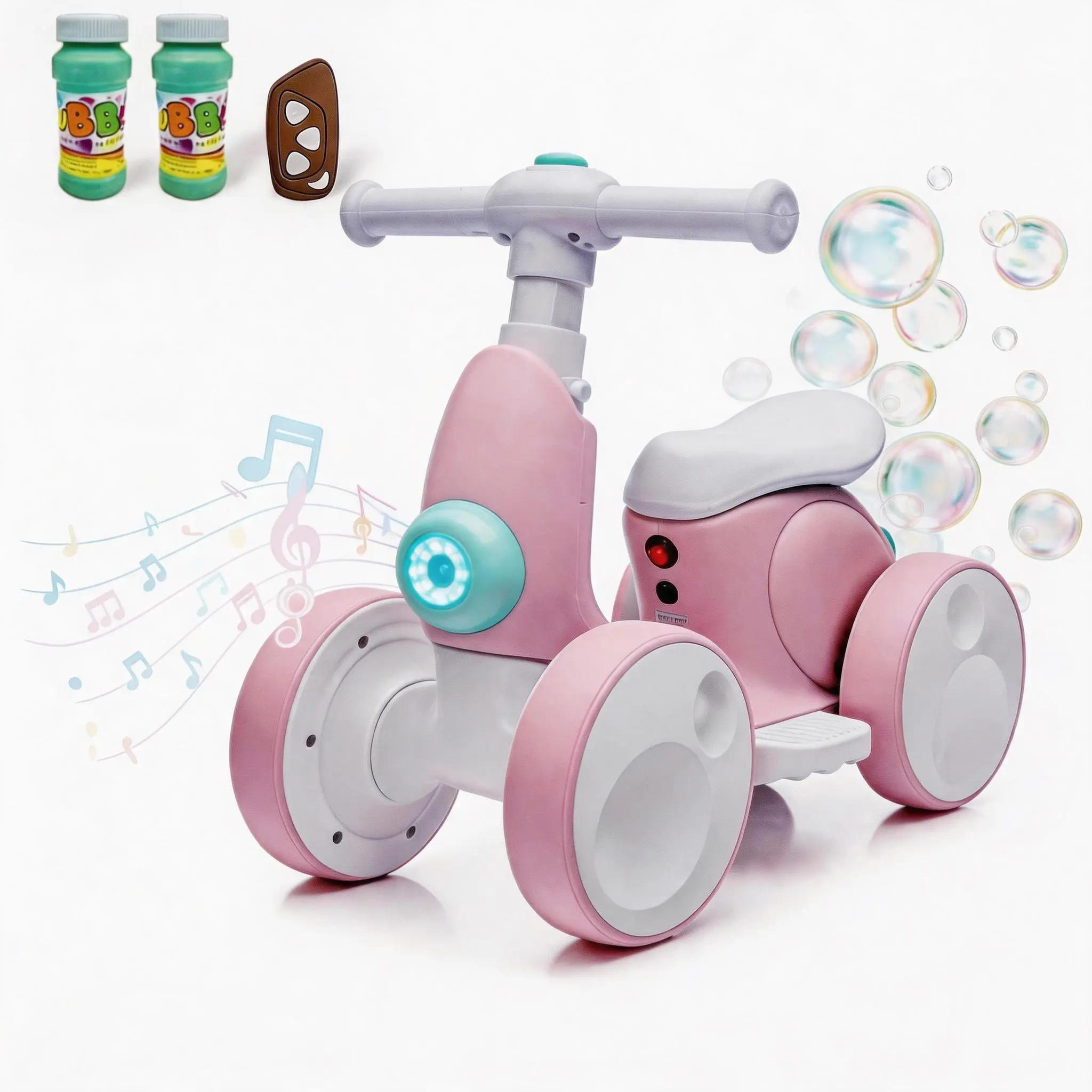 IHUESHO 6V Electric Bubble Car Bubble Bike Ride-On 4-in-1 Balance Toy with Remote Control Pedal Mode & Automatic Bubble Blower Ideal Christmas Gift for Toddlers Age 1-3