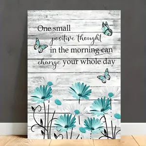 1 Piece Wooden Frame Canvas Painting Daisy Butterfly Canvas Poster Green Daisy and Butterfly in the Countryside Picture Print Painting Wall Art Suitable for Home Office Bathroom Living Room Decoration Inspirational Wall Art Decoration with Frame Ready to