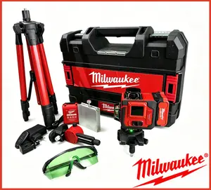 Milwaukee 360° Cross Line Green Beam Laser Level Complete Kit With Tripod Protective Storage Case & Laser Glasses For Wall Layout, Tile Installation & Home Renovation green beam laser level bar mangift egg boat