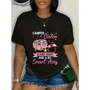 100% Cotton Camper Queen Classy Sassy Smart Assy Camping RV Gifts Women T-Shirt