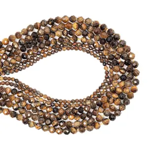 Natural Yellow Tiger Eye Gemstone Beads 2/3/4MM Faceted Semi-Precious Stone for Jewelry Making 15.5inch Strand DIY Bracelet Necklace Design Beading