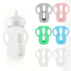 Silicone Bottle Handle with Hole Design, 1/2pcs Anti-slip Bottle Handle for Most 8oz Wide Mouth Bottle, Baby Bottle Accessories, Newborn, Feeding