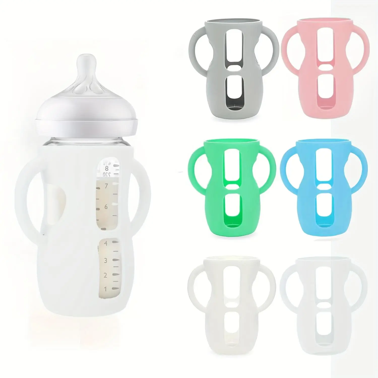 Silicone Bottle Handle with Hole Design, 1/2pcs Anti-slip Bottle Handle for Most 8oz Wide Mouth Bottle, Baby Bottle Accessories, Feeding