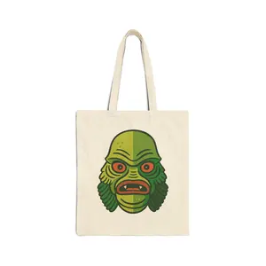 Green Monster Face Tote Bag | Creature Illustration, Retro Horror